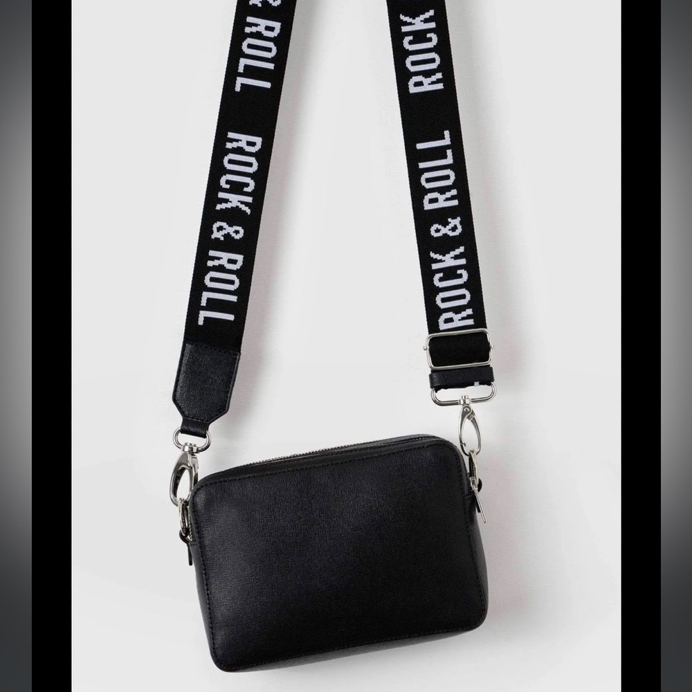 Saint & Sofia Black Leather Crossbody
Bag with Rock and Roll Strap
